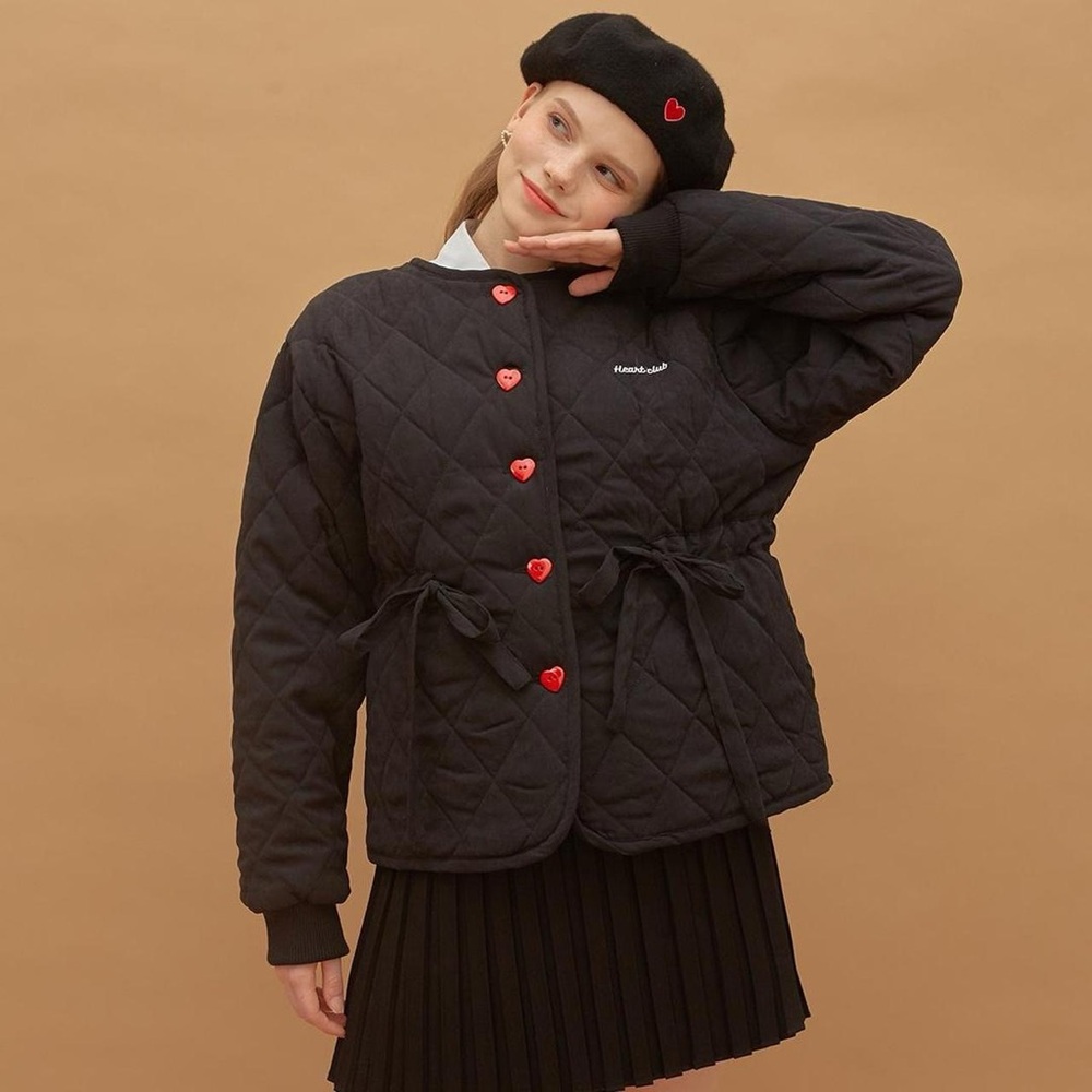 MIXX MIX HEART CLUB - Drawstring Waist Quilted Black Jacket